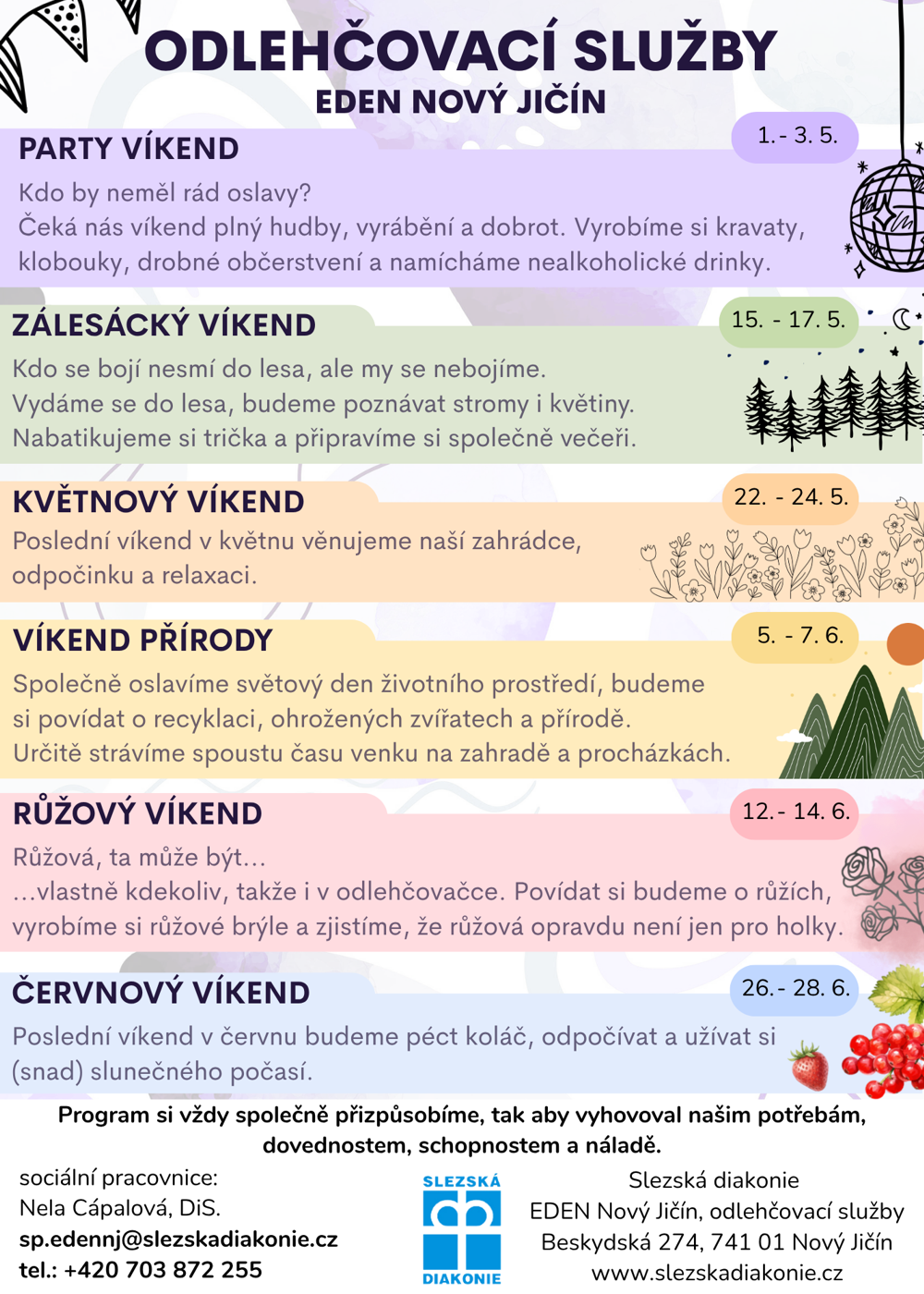 EDEN Nový Jičín - odlehčovací služby květen - červen