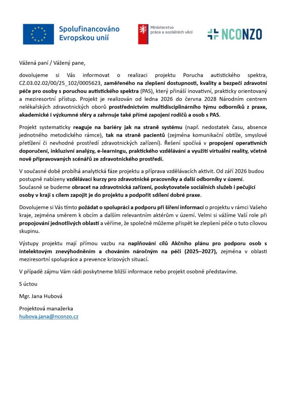 Dopis o projektu NCONZO